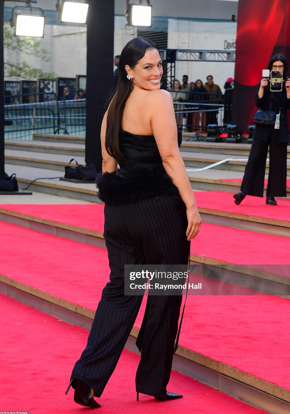 Ashley Graham wears the Maria wave diamond earrings to the premiere of Devil Wears Prada 2, styled by Stella Greenspan.
