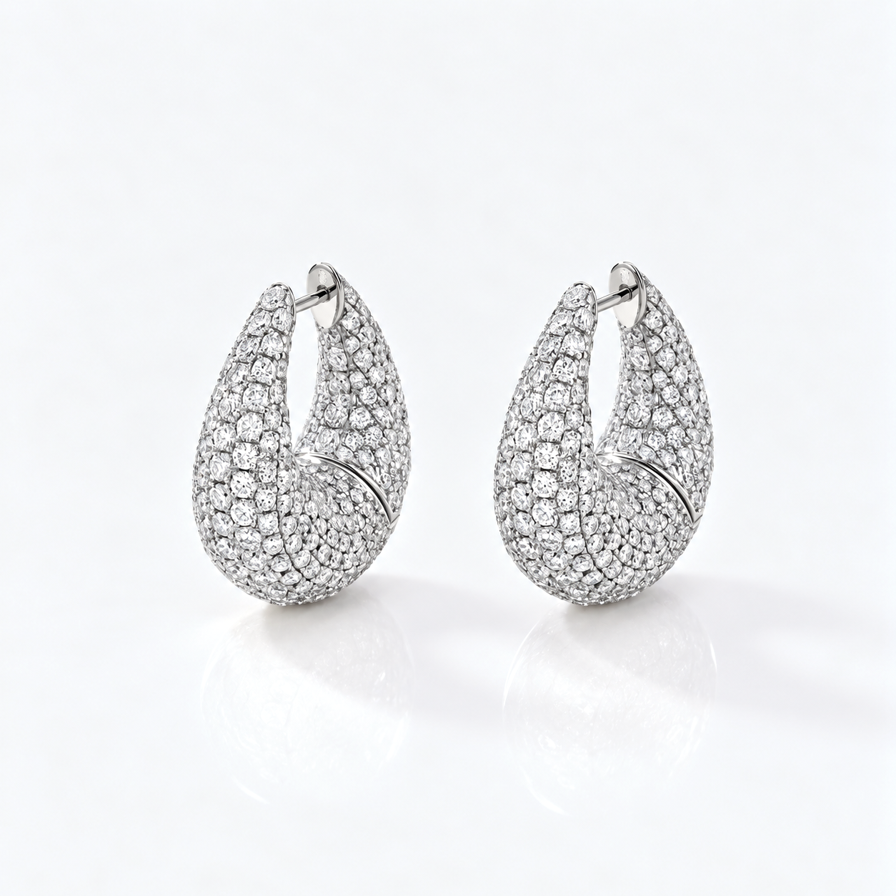 bombe shaped hoops in white gold