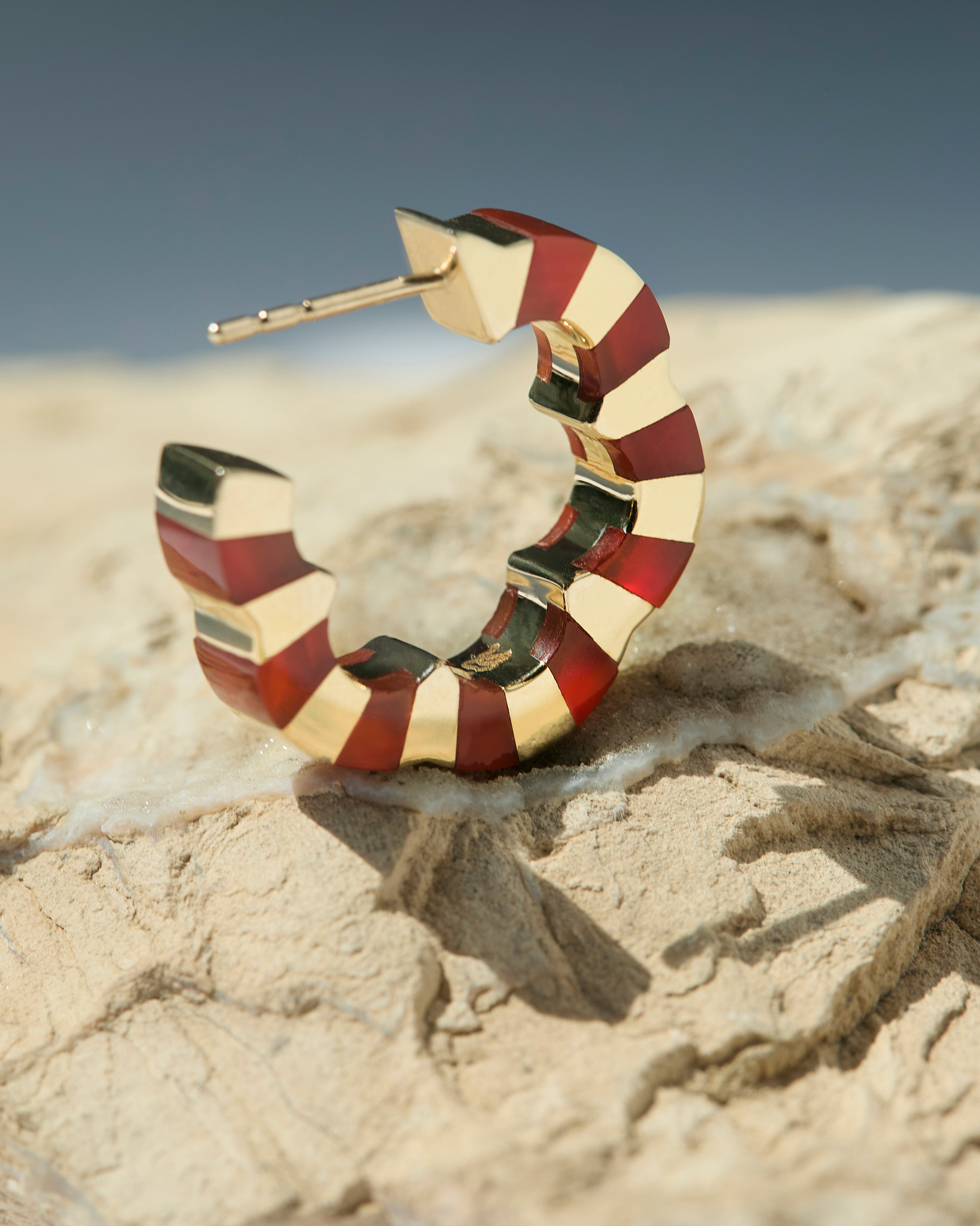 Carnelian gold hoops designed by Isabel Delgado
