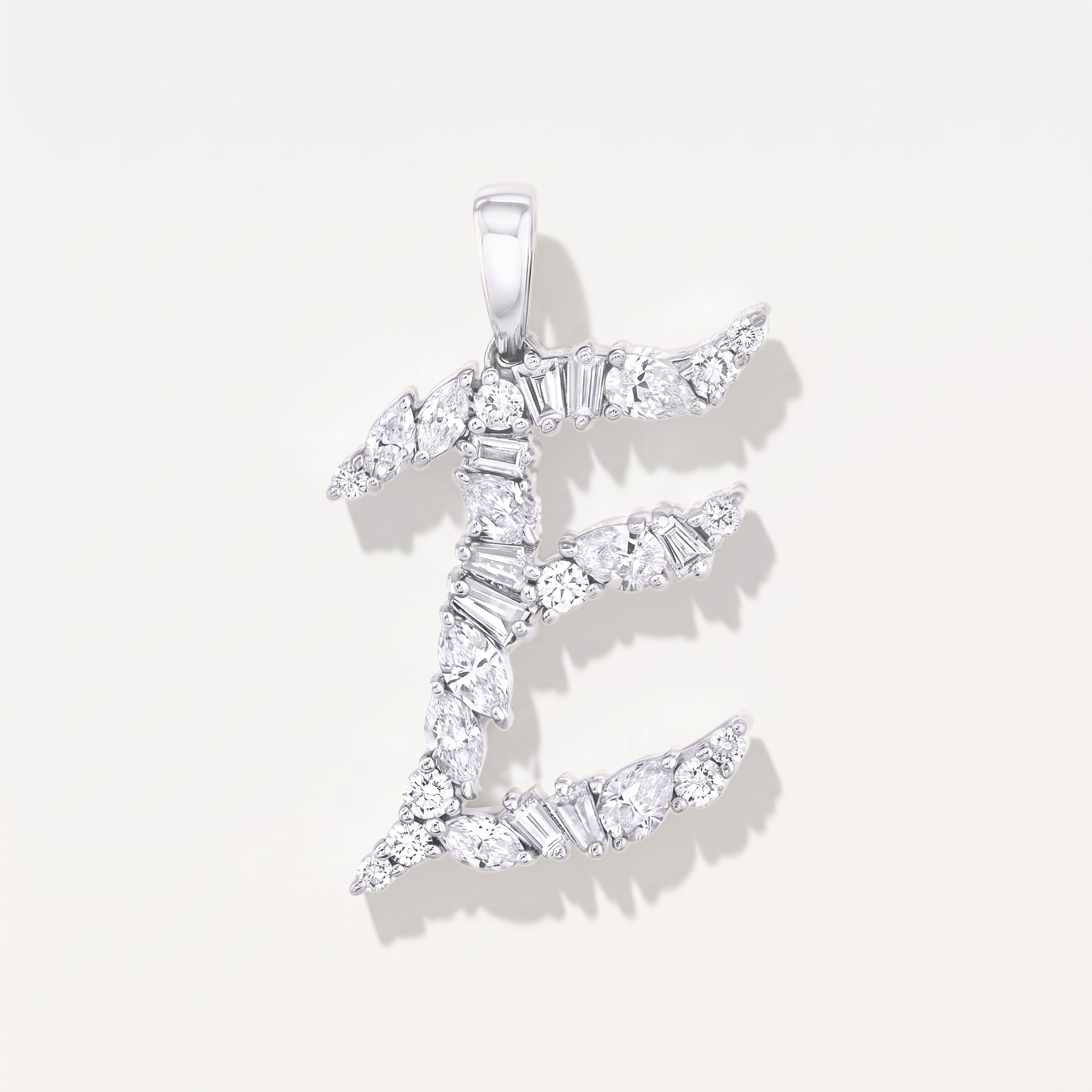 Mixed cut diamond initial set with mixed cut diamonds in white gold
