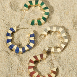 Sofia collection hoops made from carved gemstone and gold in different colors