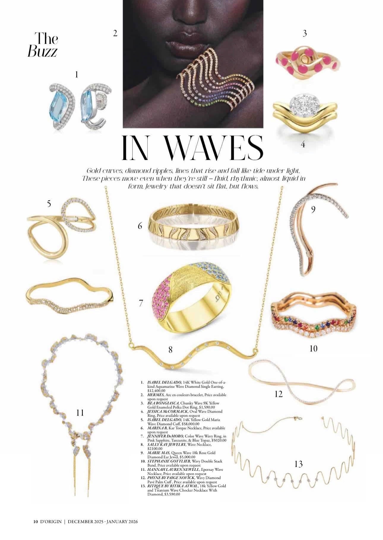 Isabel Delgado aquamarine one of a kind diamond earrings featured in "waves" column on a magazine