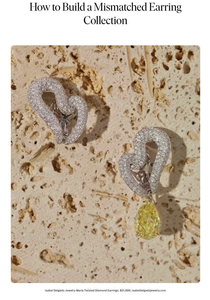 Isabel Delgado mismatched twisted diamond earings featured in Only Natural Diamonds