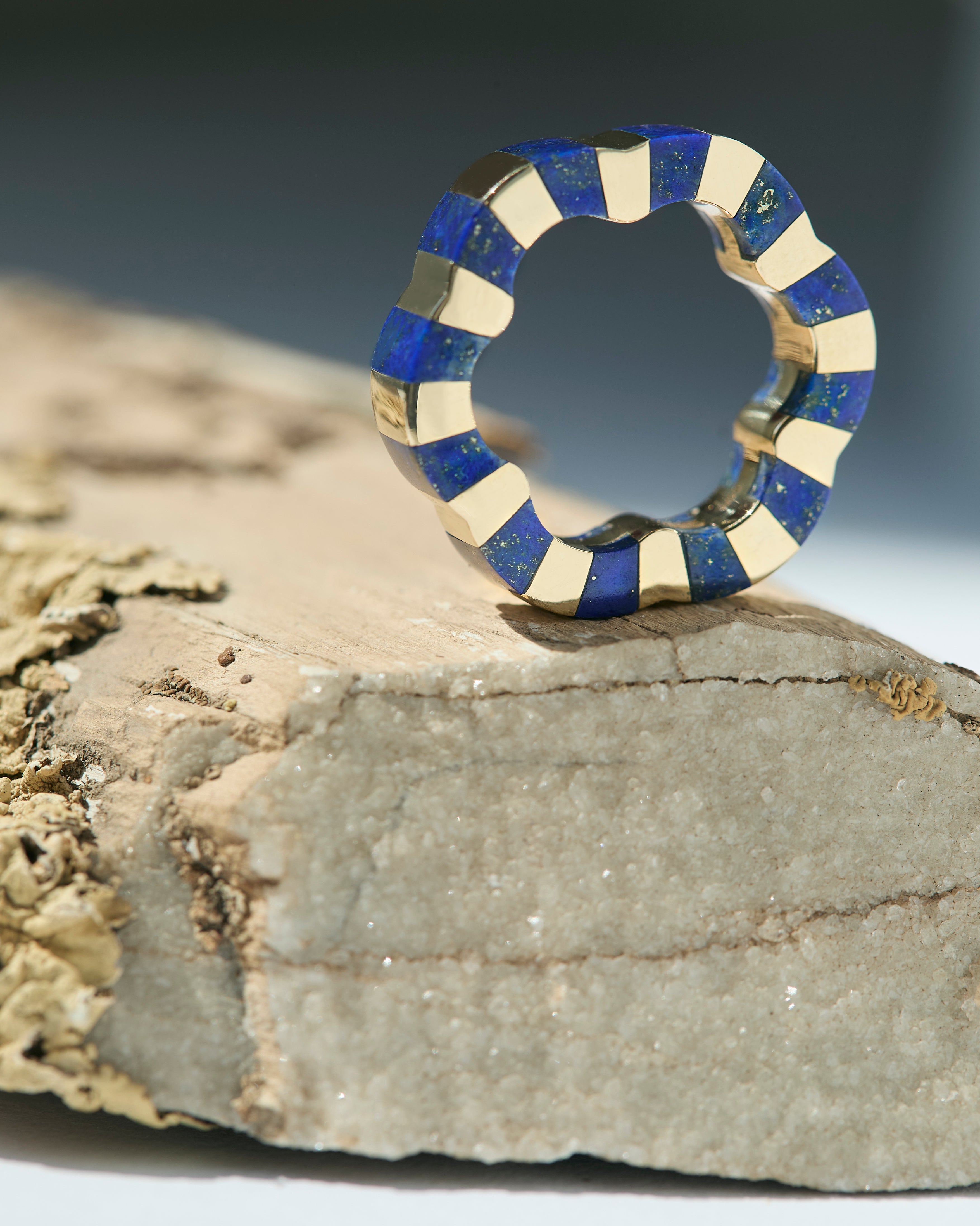 Lapis Lazuli flower shaped ring designed by Isabel Delgado from the Sofia collection