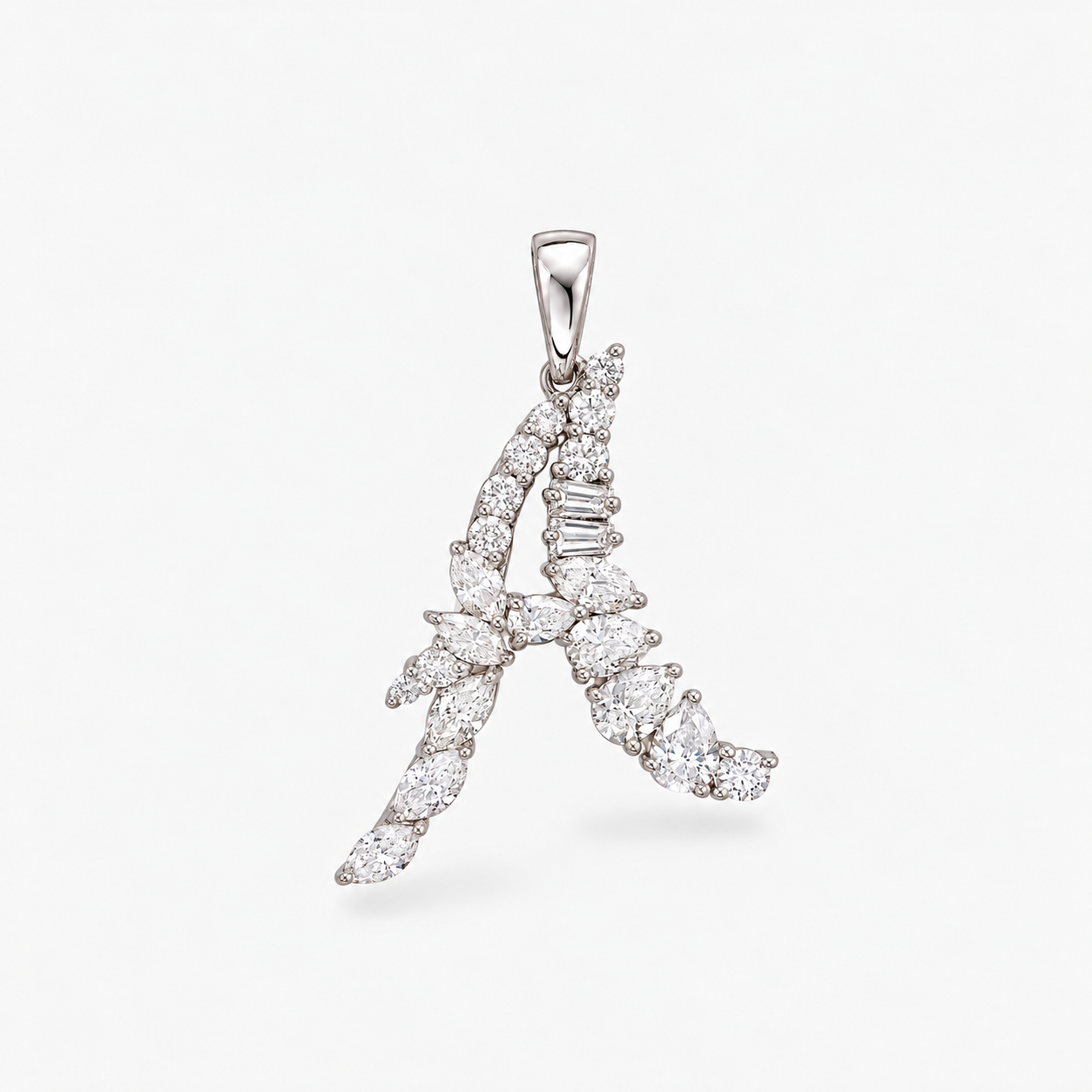a mixed cut diamond initial forming letter A