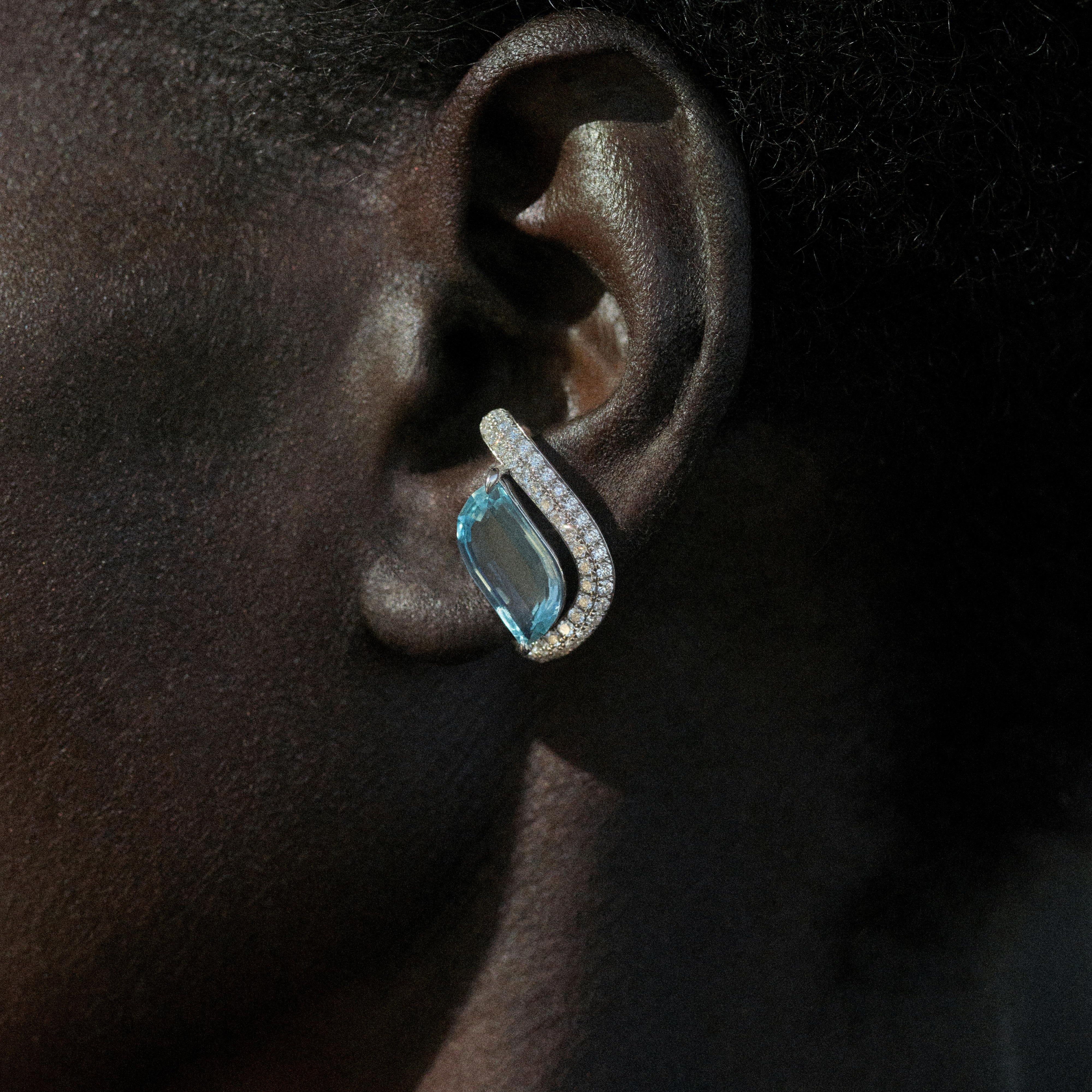 One of a kind wave diamond earring set in gold designed by isabel Delgado