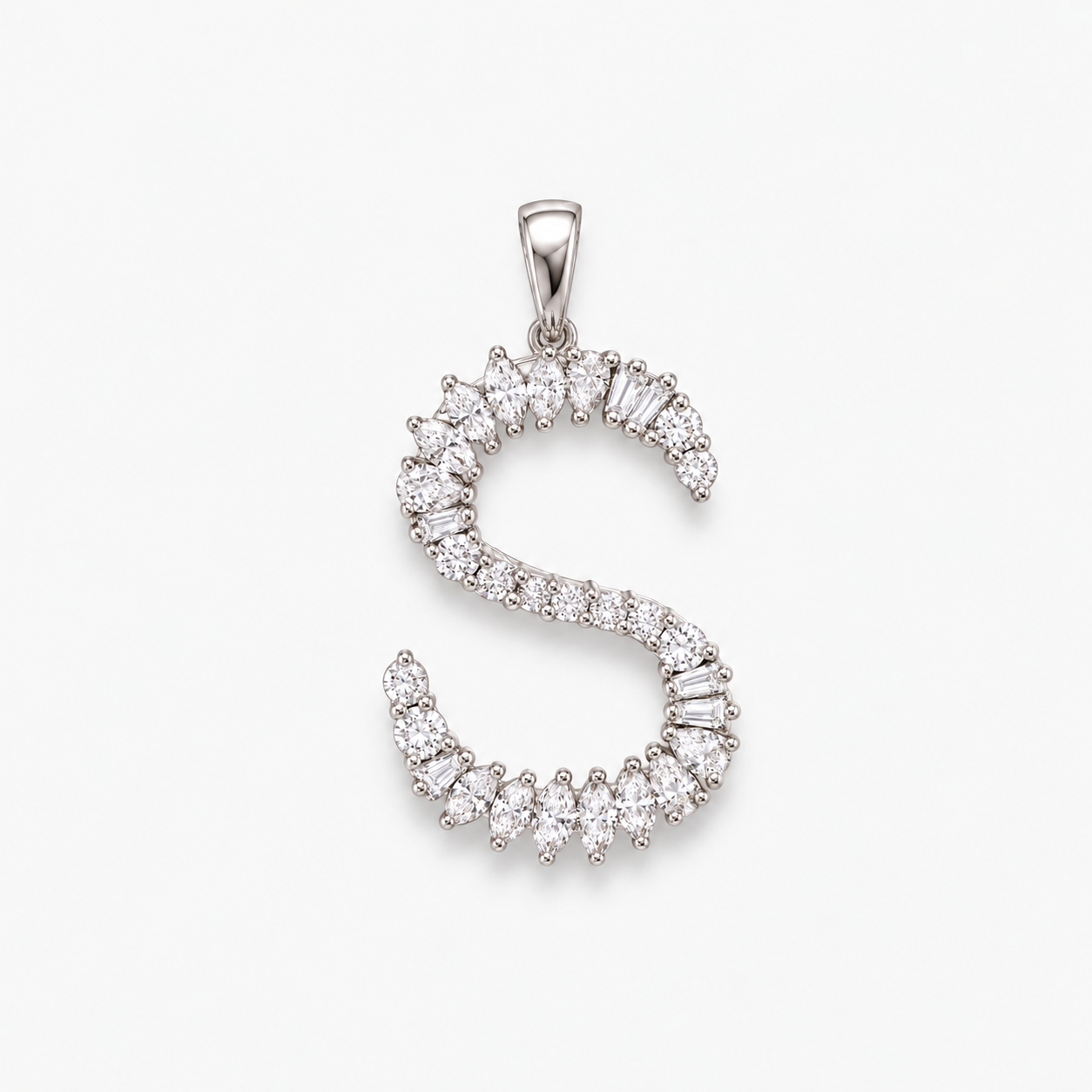 Mixed cut diamond initial in S shape