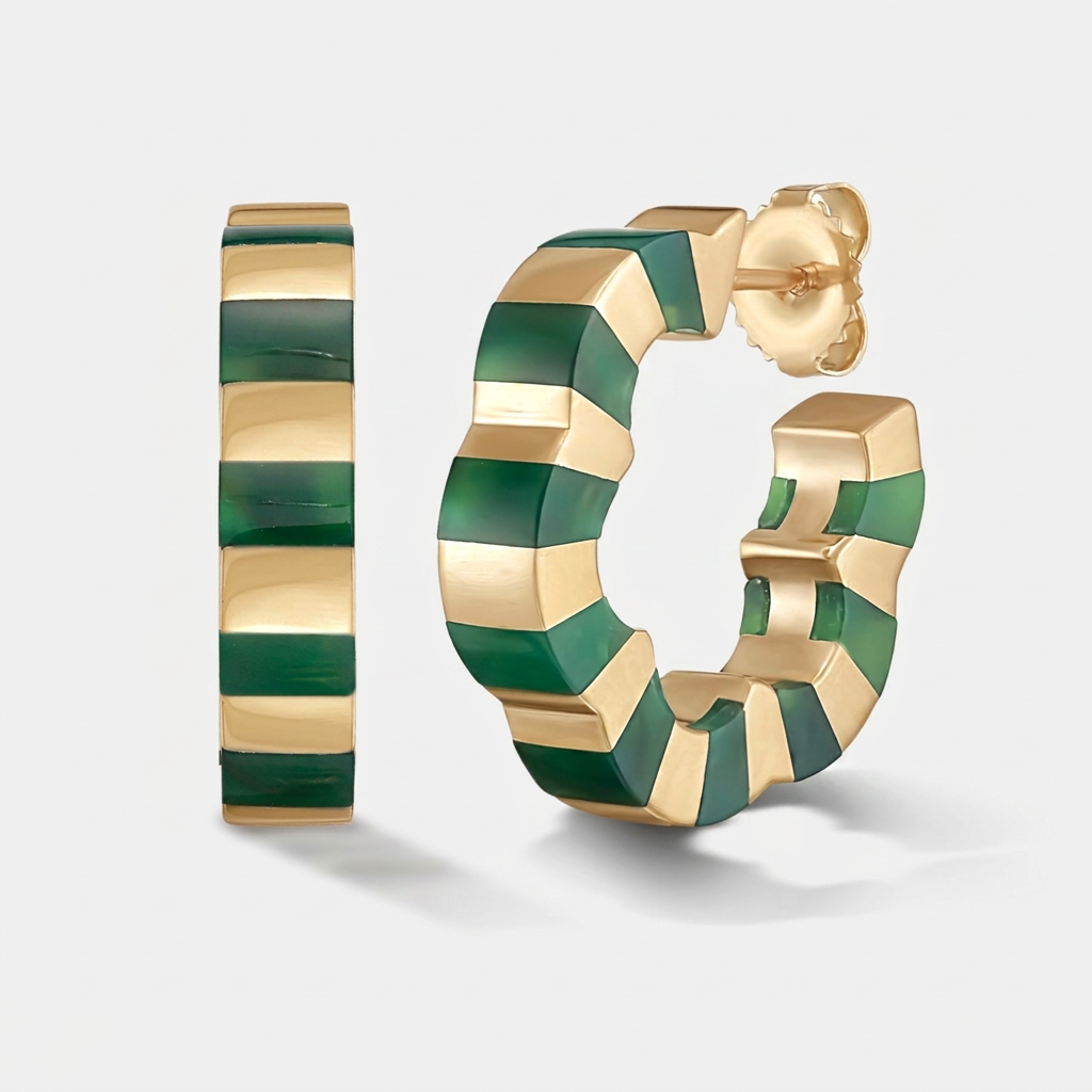 Green agate and gold hoops