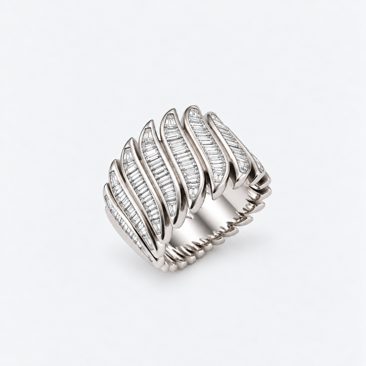 baguette cut diamond ring in white gold