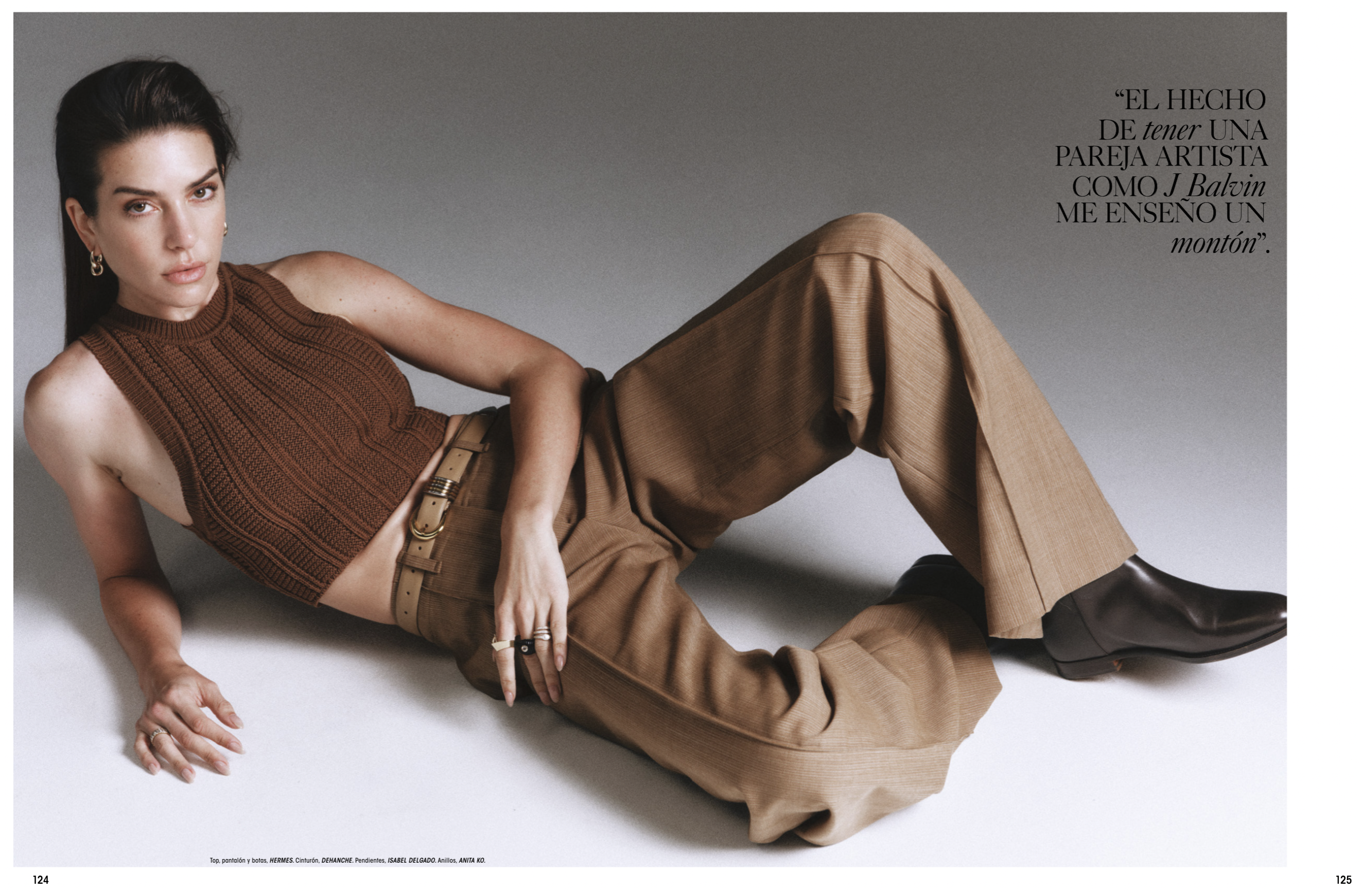 Valentina Ferrer wears the Maria gold hoops in the April-May 2026 issue of L'Officiel Argentina, styled by Tatiana Cinquino.