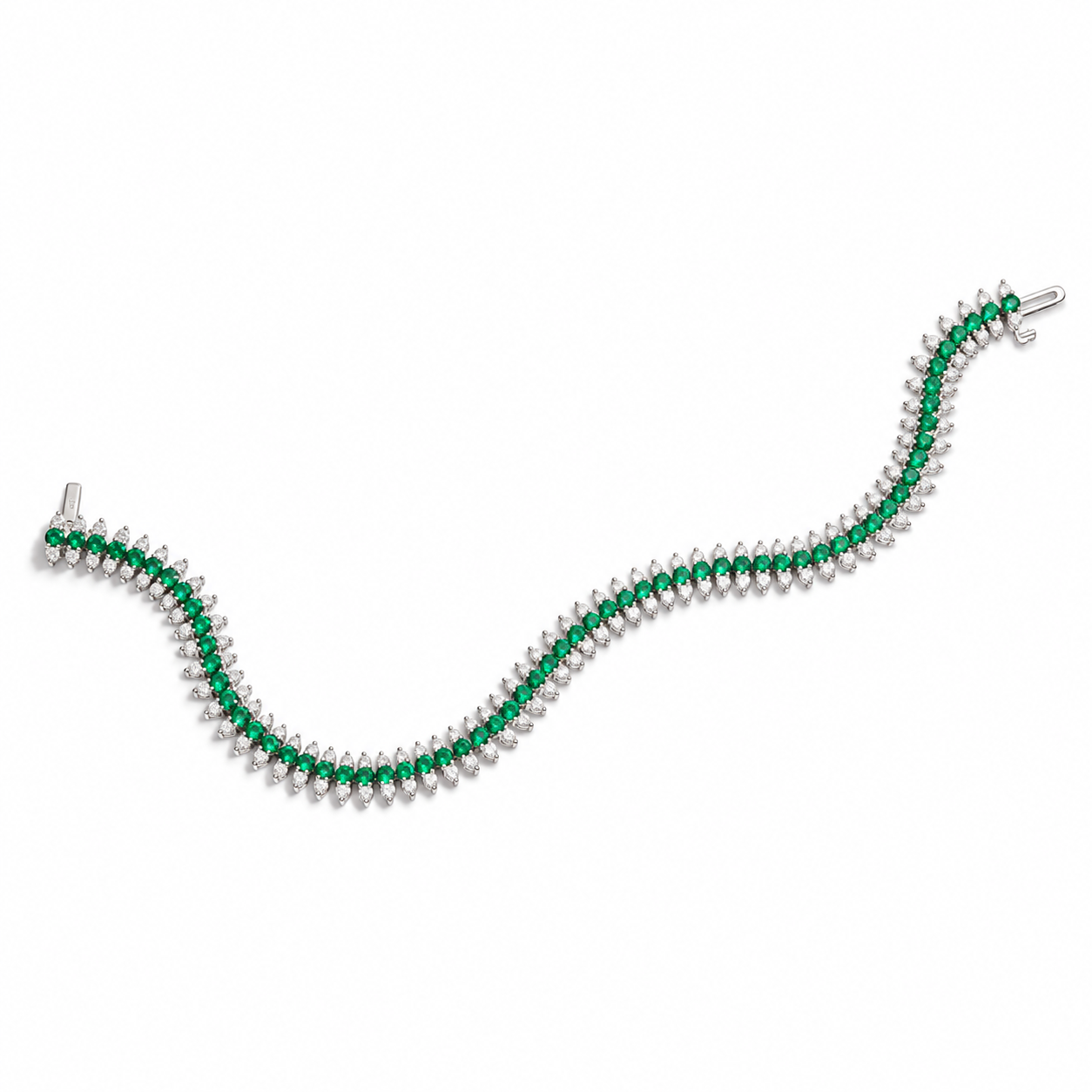 emerald and diamond bracelet in white gold