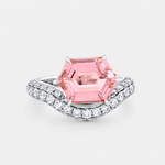 pink hexagonal cut tourmaline on pave diamond wave band